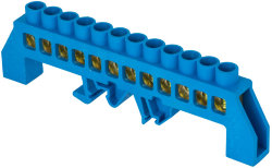 Шина нулевая 8 отверстий 6х9 мм латунь синий нейлоновый корпус комбинированный
