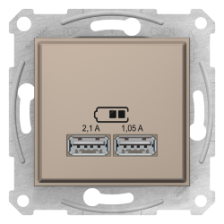 Розетка USB Schneider Electric AtlasDesign 5В, 1 порт-2,1А, 2й порт- 1,05А бежевая