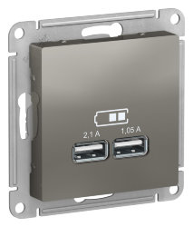Розетка USB Schneider Electric AtlasDesign 5В, 1 порт-2,1А, 2й порт- 1,05А сталь
