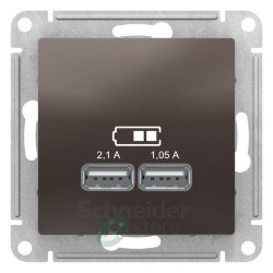 Розетка USB Schneider Electric AtlasDesign 5В, 1 порт-2,1А, 2й порт- 1,05А мокко