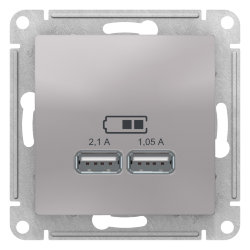 Розетка USB Schneider Electric AtlasDesign 5В, 1 порт-2,1А, 2й порт- 1,05А алюминевый